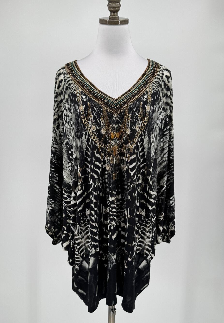 Camilla Bat Sleeve Night Owl Animal Print Embellished Mini Dress One Size